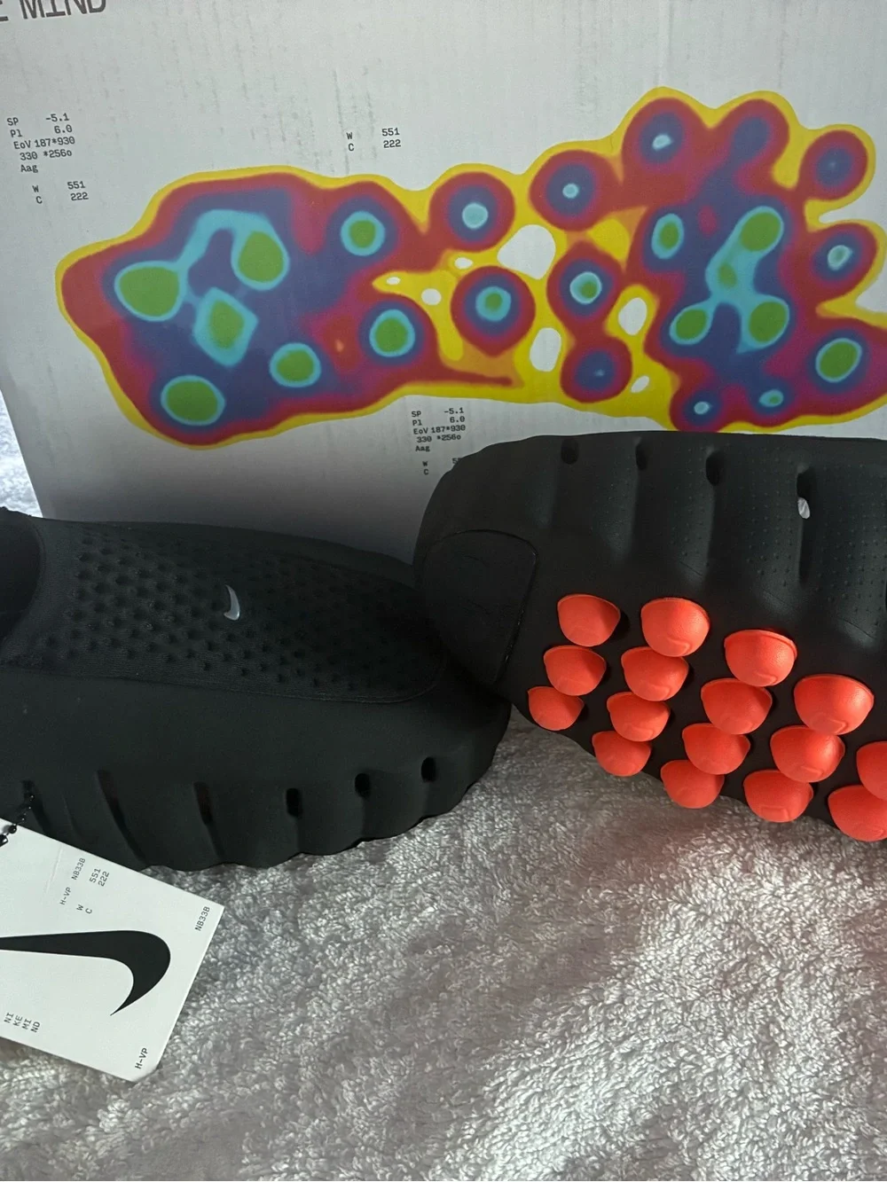 Nike Kids Black Slip-On Sandals with Bright Orange Traction Studs 9